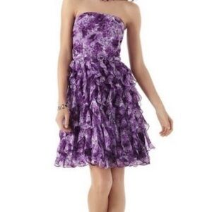 White House Black Market SZ 4 Women's Fit & Flare StraplessCascade Chiffon Dress